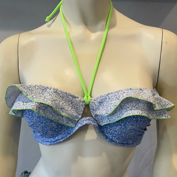 Women’s VS Blue and Green Ruffle Bikini Top available in sizes 32B and 32C - Picture 1 of 6